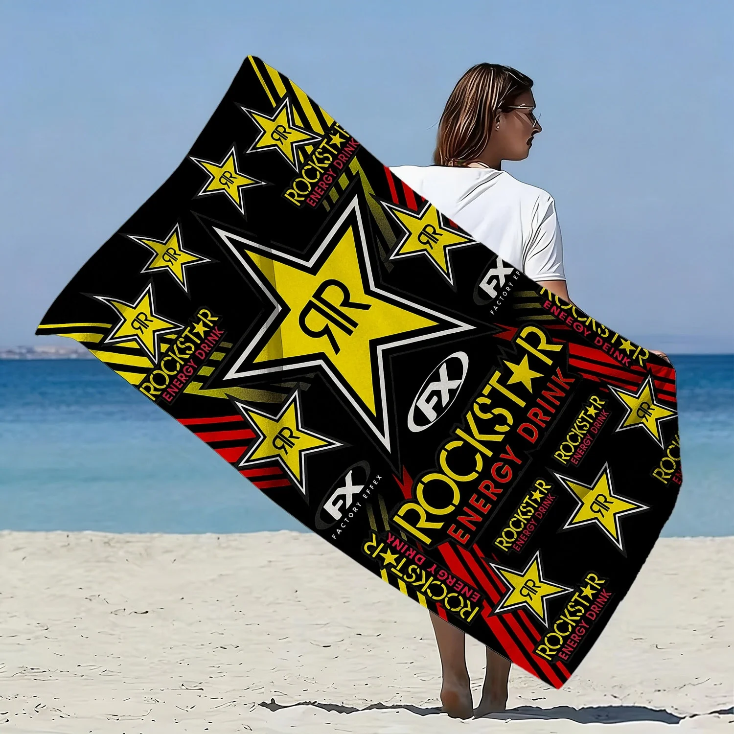 Toalla de Playa de Microfibra Suave de Secado Rápido Rockstar Energy Drink Factory Effex Racing para Fanáticos, Gimnasio, Natación y Actividades al Aire Libre