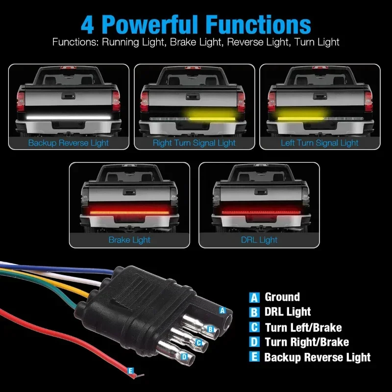 テールゲートバー付きLEDストリップライト,3色ブレーキライト,59.05in 47.24