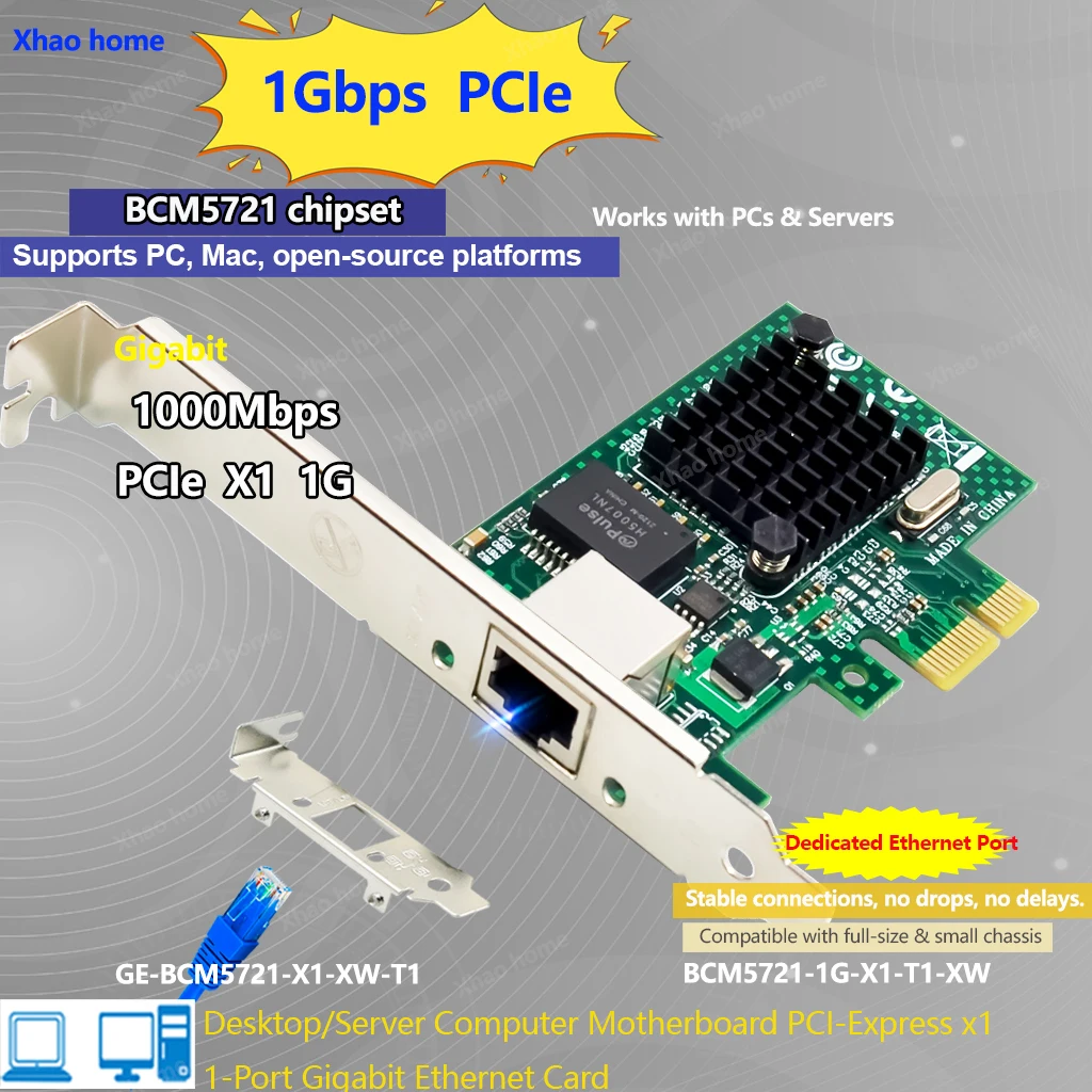 

Dual Port Gigabit PCI-E X1 Network Card for Server/NAS BCM5721 1000Mbps NIC for PXE Boot/Linux/Synology Teaming Diskless System