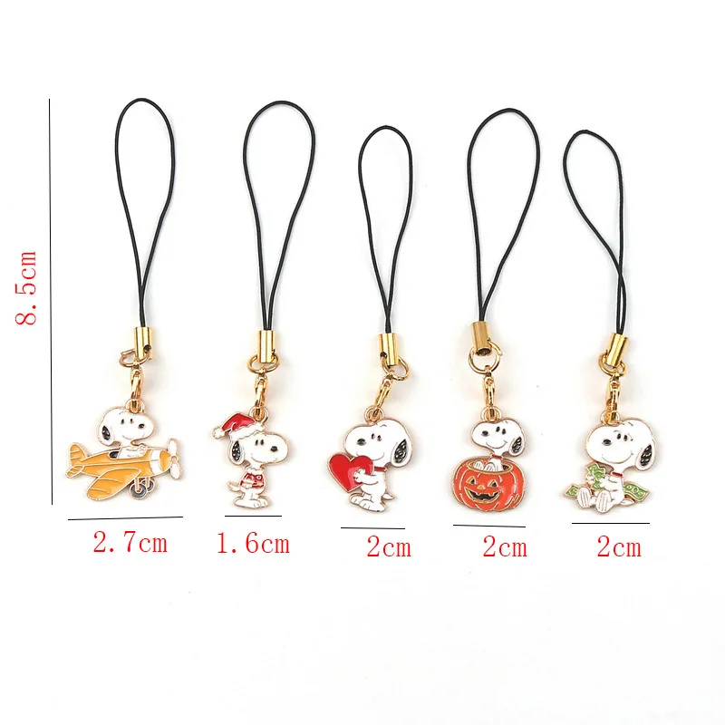 5 Stück Snoopy Anime Schlüsselanhänger, Handykette, Schlüsselband, Schulranzen-Dekoration, Kawaii Taschenanhänger, Schmuck, kleines Geschenk für Freunde – Detail 1