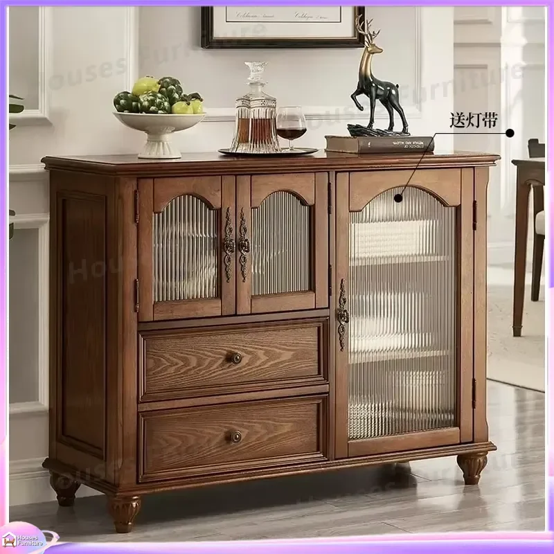 Retro Wooden Shoe Cabinet Entryway Storage Bench Living Room Sideboard Console Table with Shelves Organizer Furniture for view 3