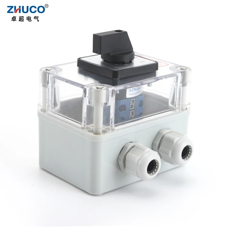 ZHUCO SZW26/LW26-20 D202.2 20A 2 Pole 8 Screws Rotary Universal Cam Changeover Switch With Waterproof And Dustproof Sealed Box