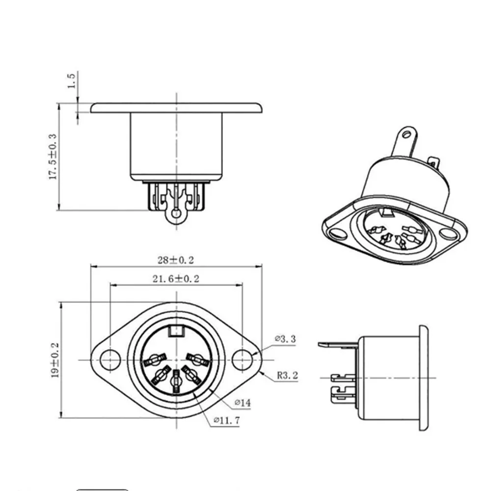2/5Pcs Metal 3 4 5 6 7 8 Pin DIN Female Socket Hulled Panel Mount Chassis Connector Soldering Iron