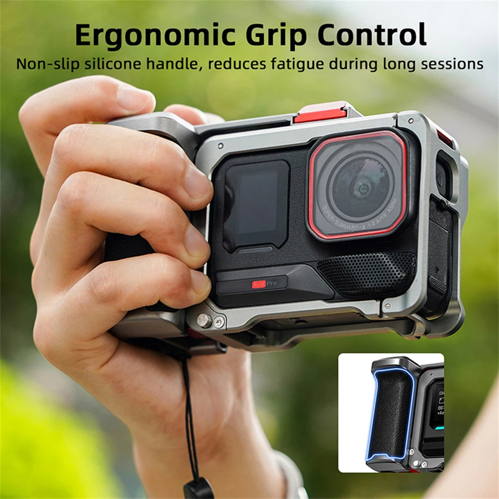 

For Insta360 Ace Pro/Pro 2 Camera Metal Frame Case Street Photo Vlog Grip Mount Quick Release Rabbit Cage Ergonomic Design Grip