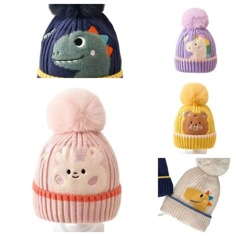 Solid Color Cartoon Knitted Hat Korean Style Thermal Hat Hairball Baby Beanie Cap Woolen Skullies Kids Crochet Hats Toddler