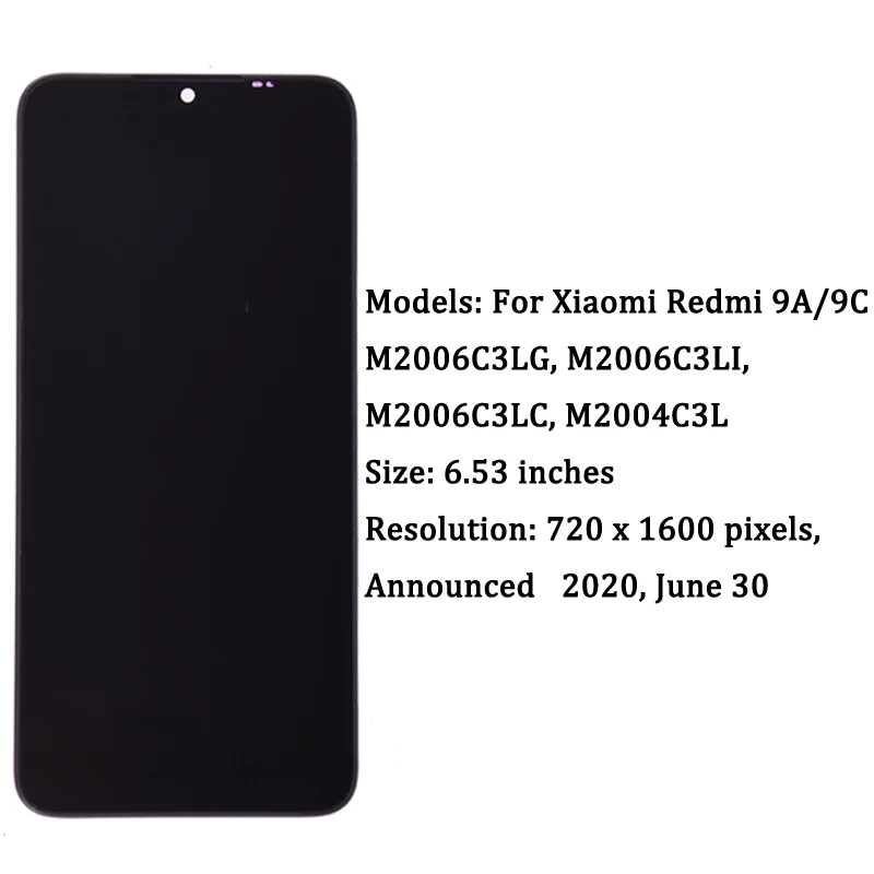 Pantalla LCD de 6,53 pulgadas para Xiaomi Redmi 9A, Digitalizador de pantalla táctil para Redmi 9C, montaje de piezas de repuesto para teléfono LCD