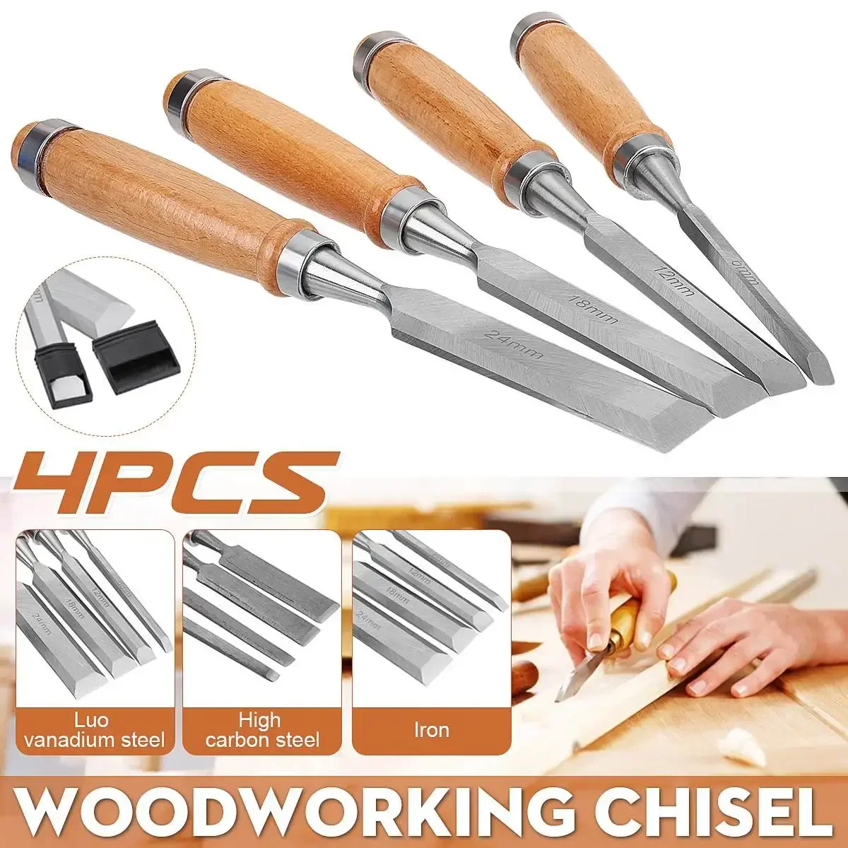 4Pcs/set Manual Wood Carving Hand Chisel Tool Set Professional Carpenters Woodworking Gouges DIY Hand Tools