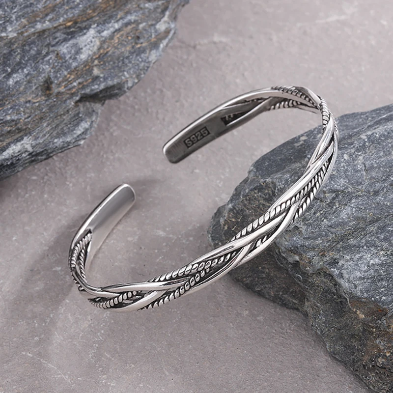 FOXANRY Vintage Punk Braided Twist Opening Brcacelet Bangles Charm Women Girl Simple Lines Winding Fashion Party Jewelry Gifts