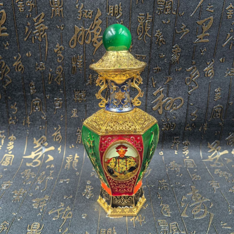 Antiqued Painted Enamel Gilt Embossed Double Dragon Emperor Vase Decorative Collectible Craft Gift Ornament