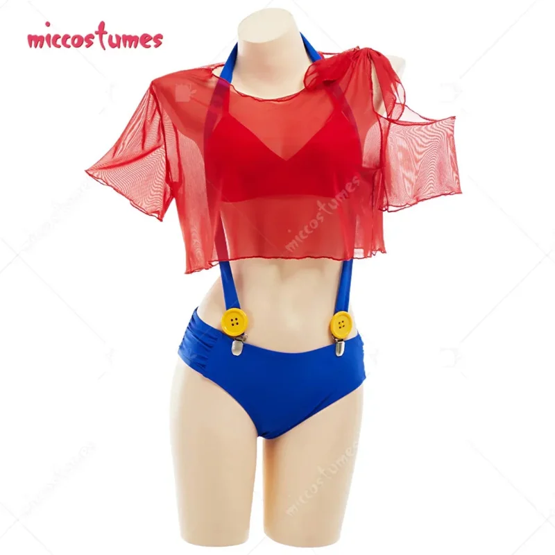 CyHAIKYUU المرأة Kawaii قطعتين مجموعة البكيني مع الشيفون الأحمر التستر النساء ملابس السباحة ثوب السباحة مع حزام الكتف