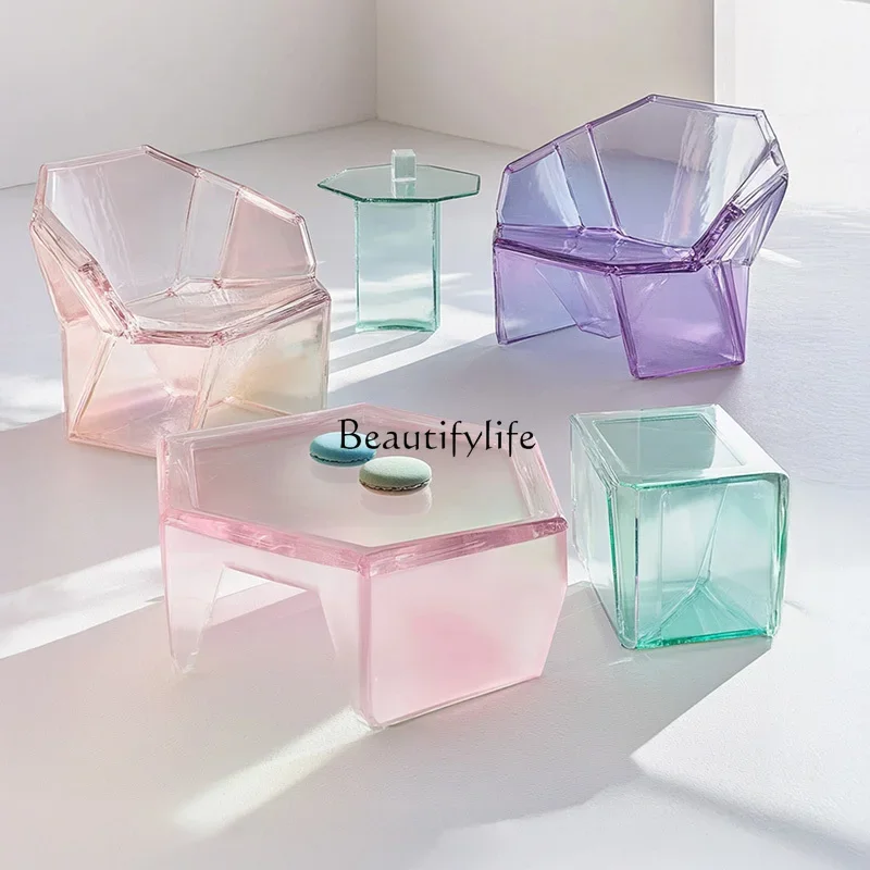 

ls 04Customized Nordic light luxury dream color macaron coffee table villa living room irregular special-shaped corner few chair