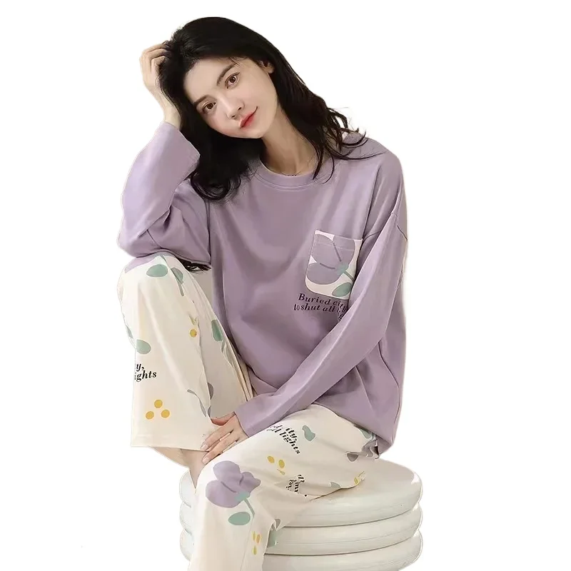

Pyjamas Set for Women's Plus Size Student Long Sleeve Spring and Fall Loungewear Ladies Simple Loose Homewear Casual Sleepwear