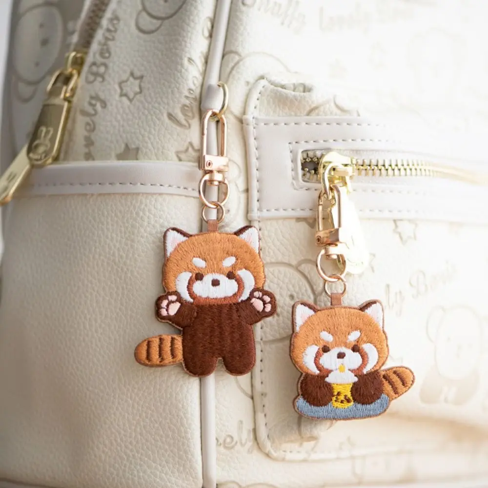 Creative Red Panda Keychain Animal Cartoon Ailurus Fulgens Embroidery Pendant Fashion Kawaii Backpack Pendant Bag Accessories