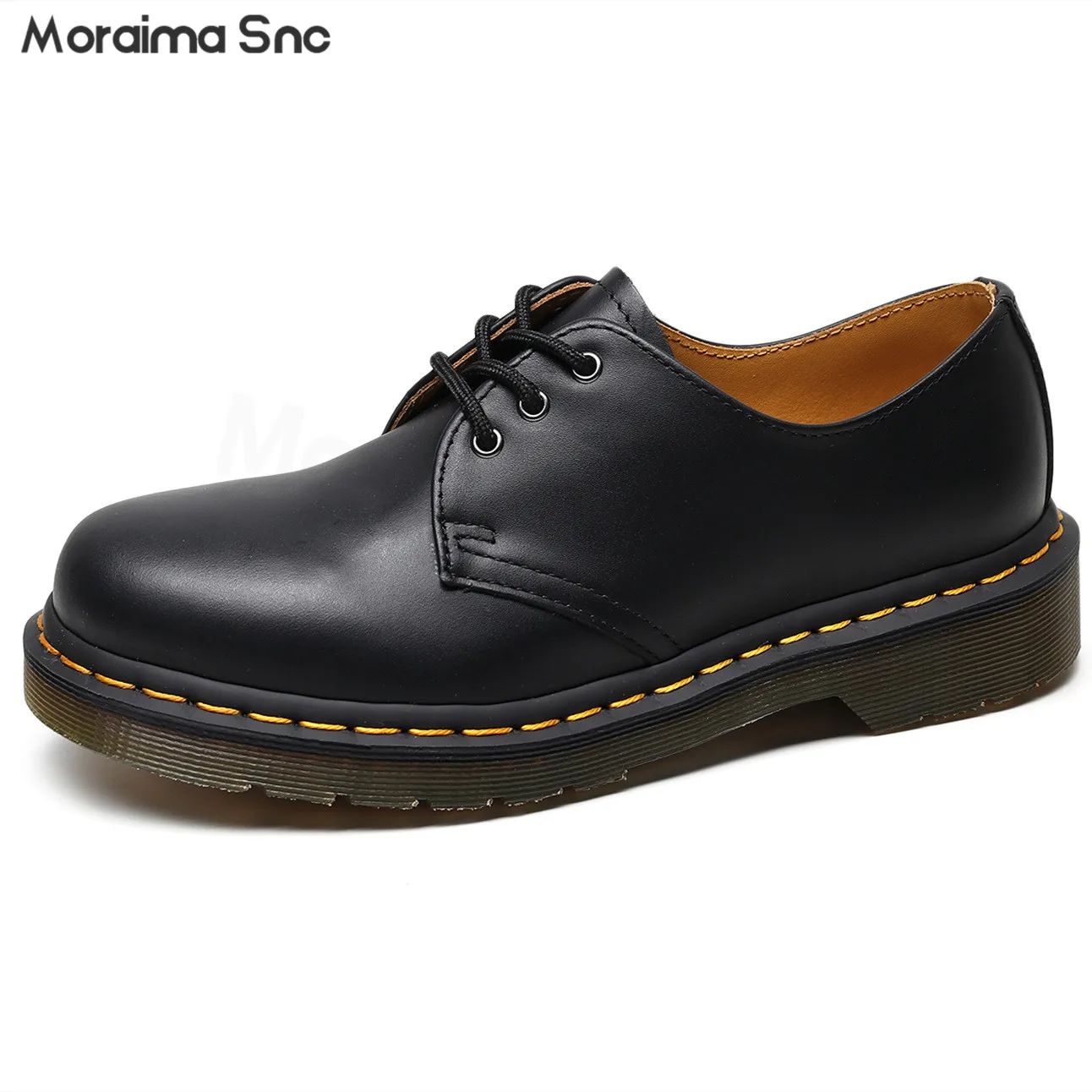 

Black Casual Workwear Lace-Up Shoes Round Toe Low Heel Leather Shoes Same Style for Men and Women Large Size Comfortable Shoes