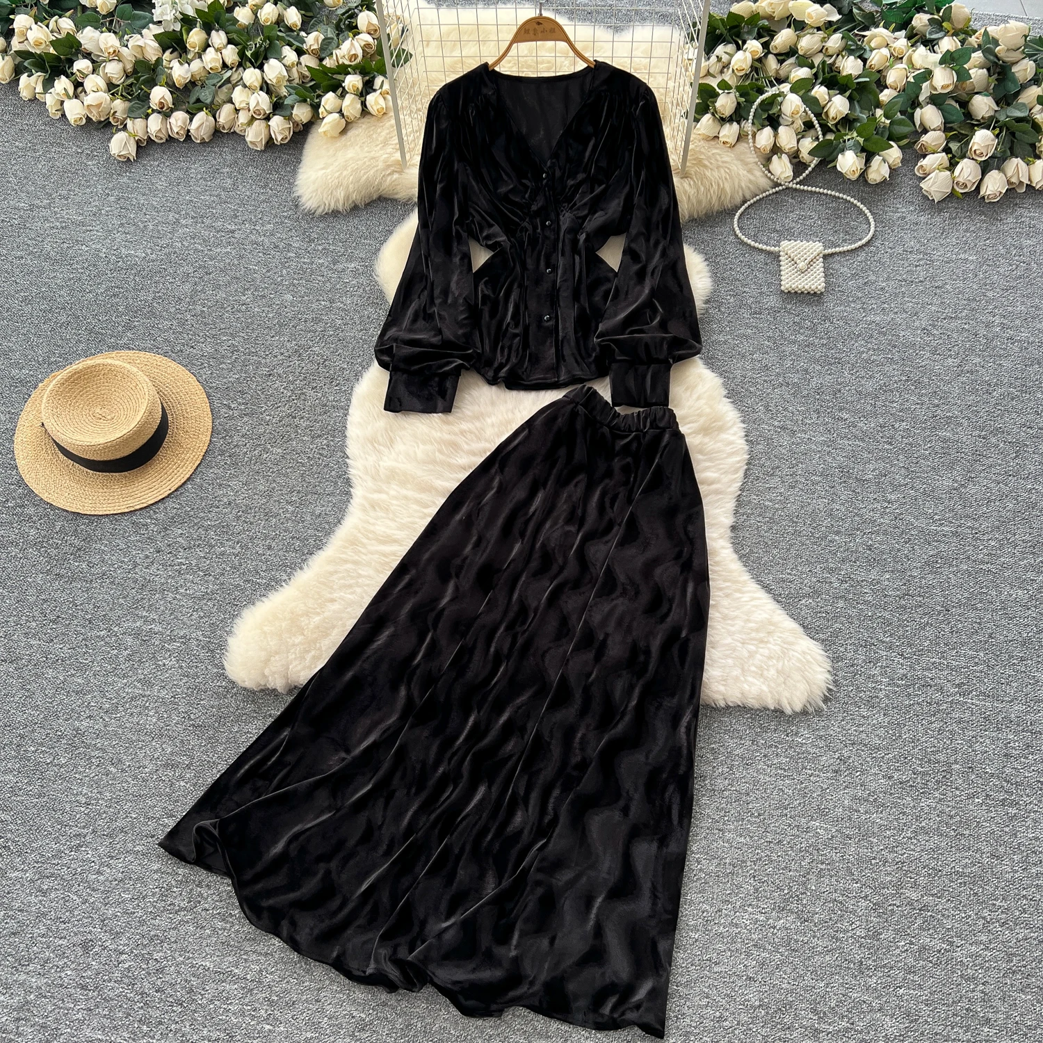 シックなヴィンテージ V ネックベロアエレガントな妖精韓国フ - Winter Clothing Vintage のレビューと価格