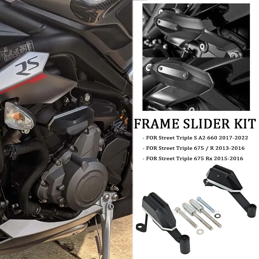 Motorcycle Accessory Engine Guard Anti Crash Frame Slider Kit Falling Protector Cover FOR Street Triple S A2 660 675 / R 2013-UP