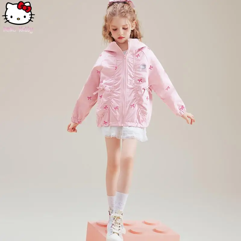 

Куртка с бантом в стиле аниме для девочек с героями мультфильмов «Hello Kitty», весна-осень, новинка Kawaii, модная противоударная одежда Sanrio, повседневная спортивная дышащая милая одежда