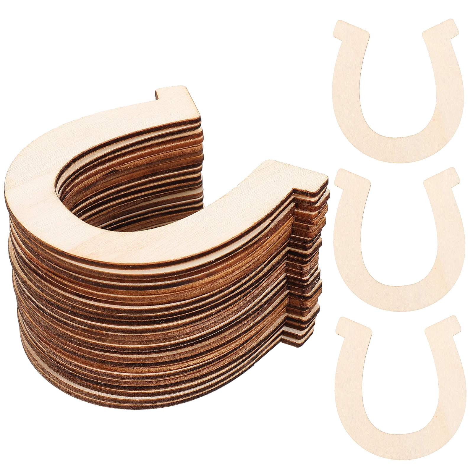 

48Pcs Horseshoe Wood Chips DIY Unpainted Wooden Slices for Painting Handmade Graffiti Chip Creative Home Ornament