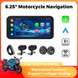 Navifly 6.25inch Motorcycle Navigation Wireless Carplay Android Auto IP67 Waterproof Touch Screen GPS Dual BT 1080P Camera TPMS