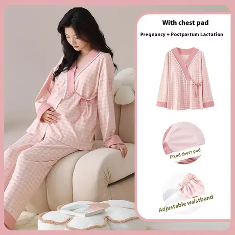 Postpartum Clothing with Chest Cushion Autumn Postpartum Women Pajamas Maternity Ladies Breastfeeding Clothes Pregnancy Homewear