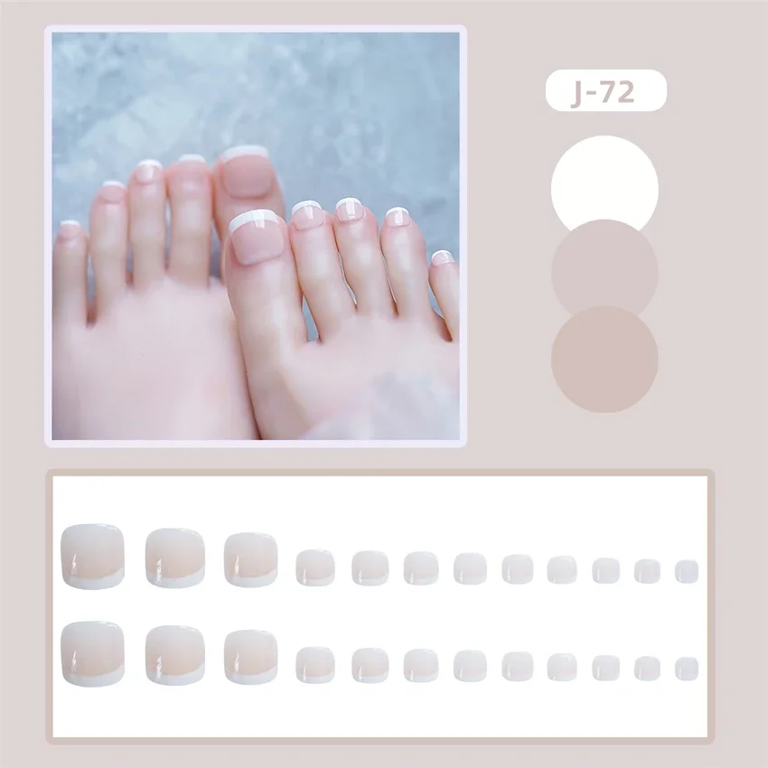 

24Pcs/Set White Edge French Simple Wearing False Nails Removable Adhesive Toe Fake Nails Full Coverage Acrylic Press on Nail Art