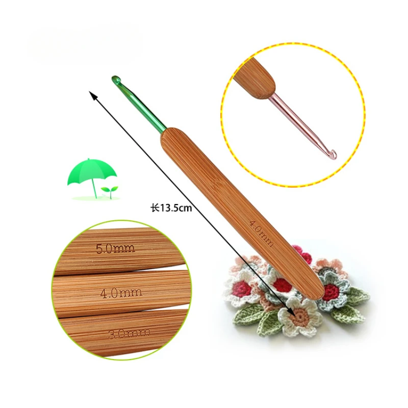 مجموعات خطاف كروشيه خشبي مقبض من الخيزران المسطح خطاف كروشيه متين أدوات كروشيه يدوية ذاتية الصنع