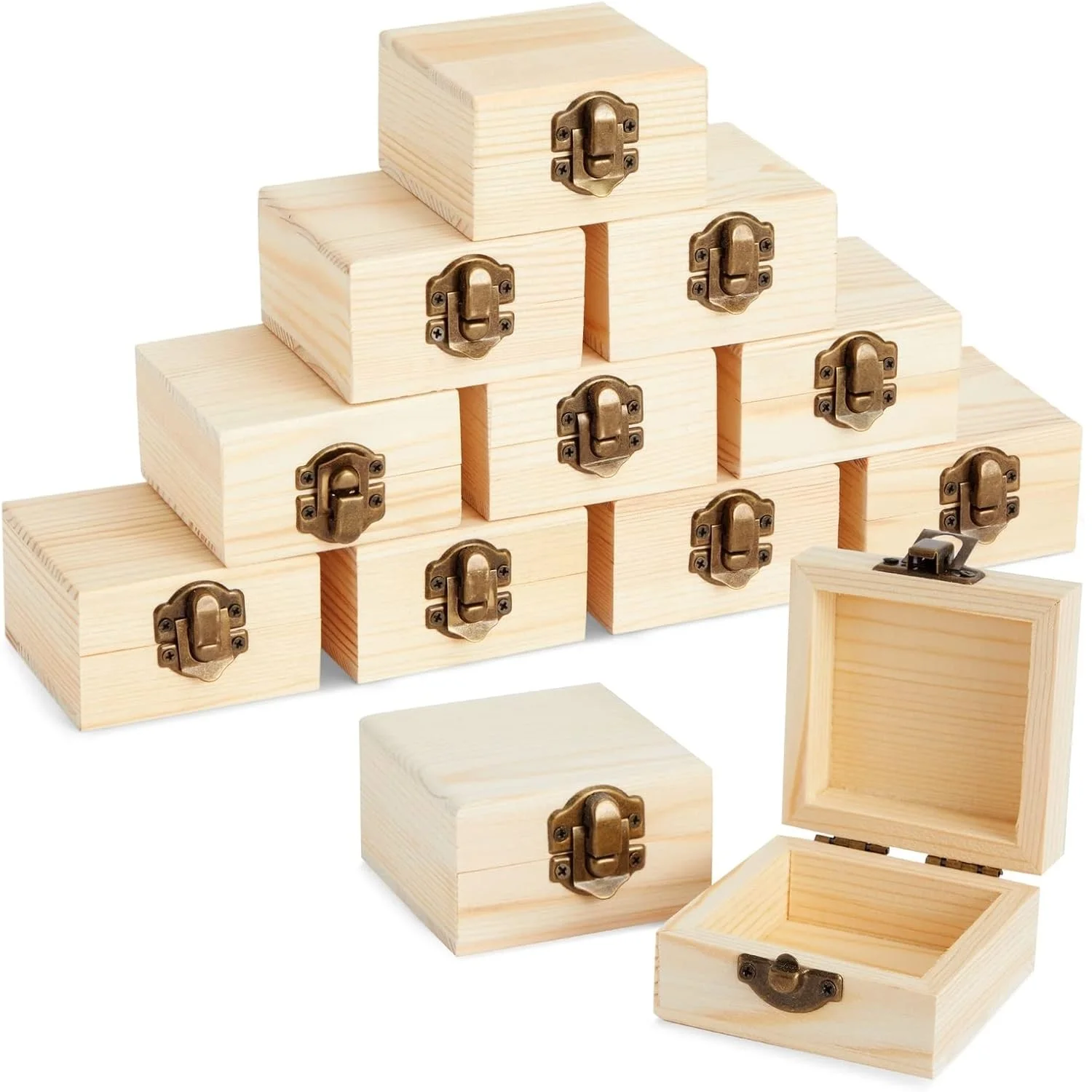 

100Pcs Small Natural Wooden Box 6.8x6.8x4cm Unfinished Paintable Treasure Chest Jewelry Box with Lids for DIY Crafts
