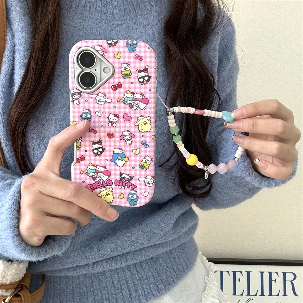 

Cute Kulomi Hello Kitty phone case for iPhone 13 14 15 Pro 16 16promax cover Sanrio cartoon with hinged Funny shockproof cover