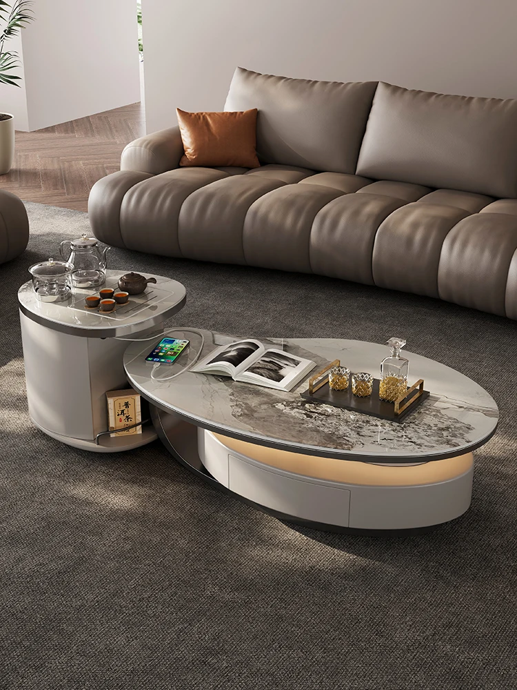 

Coffee table Italian light luxury minimalist multi-functional small tea table living room household luxury stone rock slab