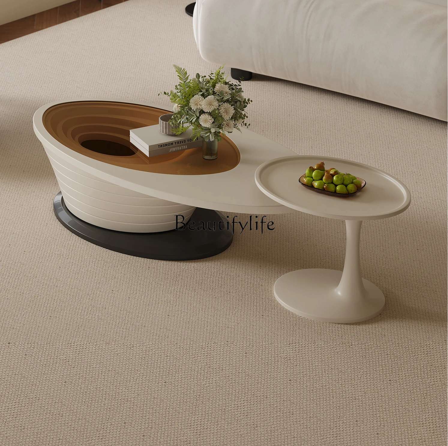 

Abyss Light Luxury Modern Minimalist High Sense Oval Glass Coffee Table