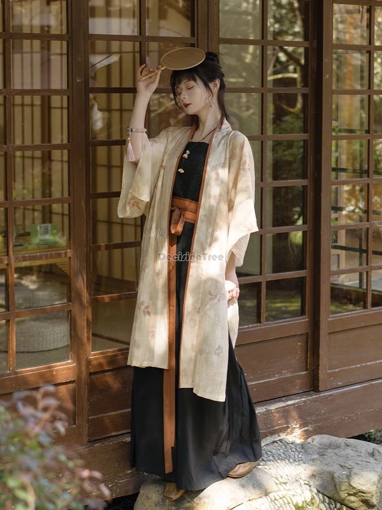 

2024 spring summer national style new chinese song dynasty hanfu long coat loose pants daily women casual retro hanfu set w664