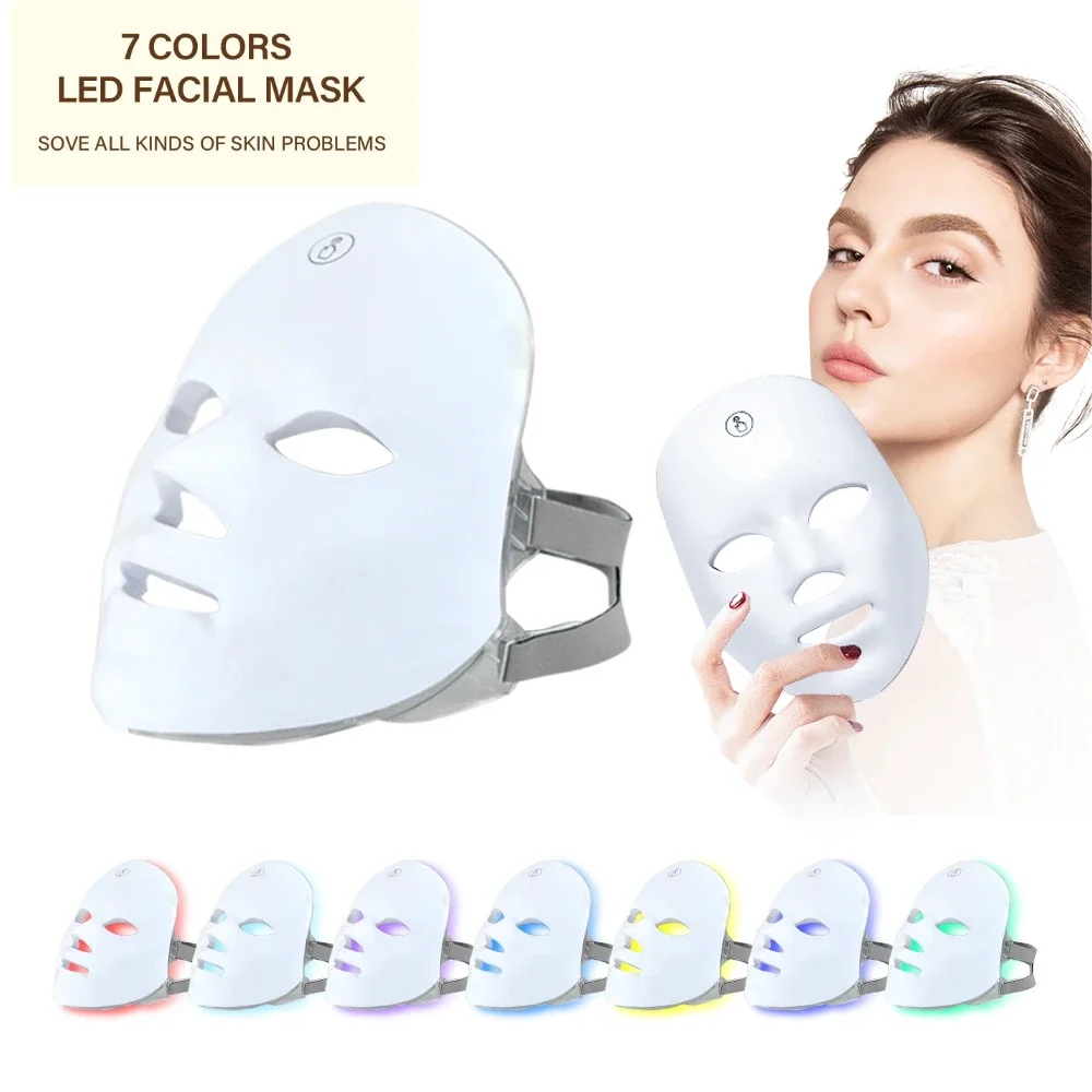 Akumulatorowa lampa LED maska 7 couleurs terapia fotonowa beauté masque rajeunissant peau anti - acné Home Lifting blanchiment beauté