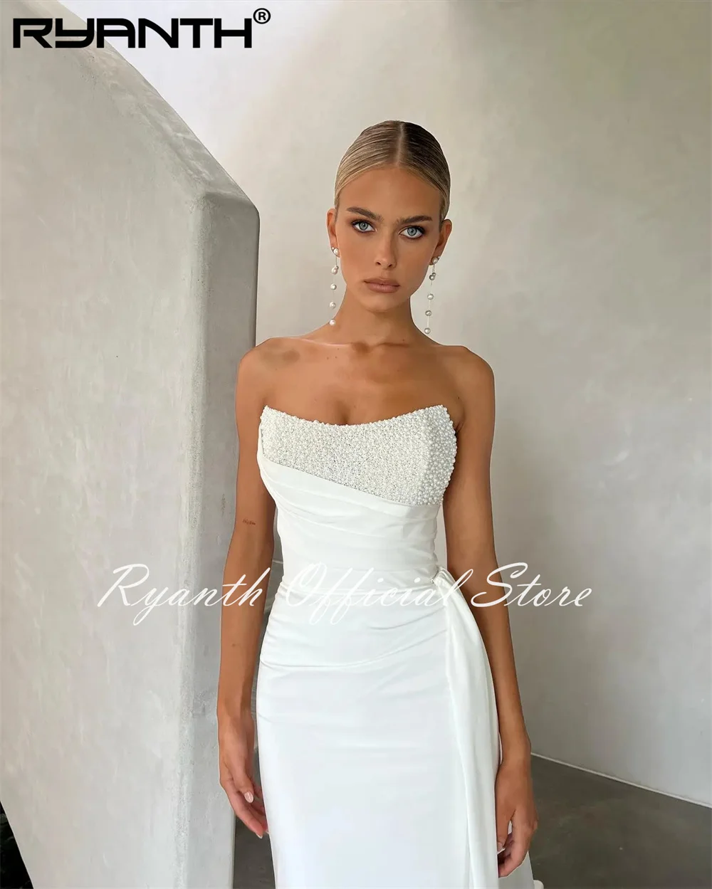 Ryanth Stunning Beaded Elegant Strapless Mermaid Wedding Dress Long Train ridal Gowns 2024 New Vestido De Noival вечернее платье