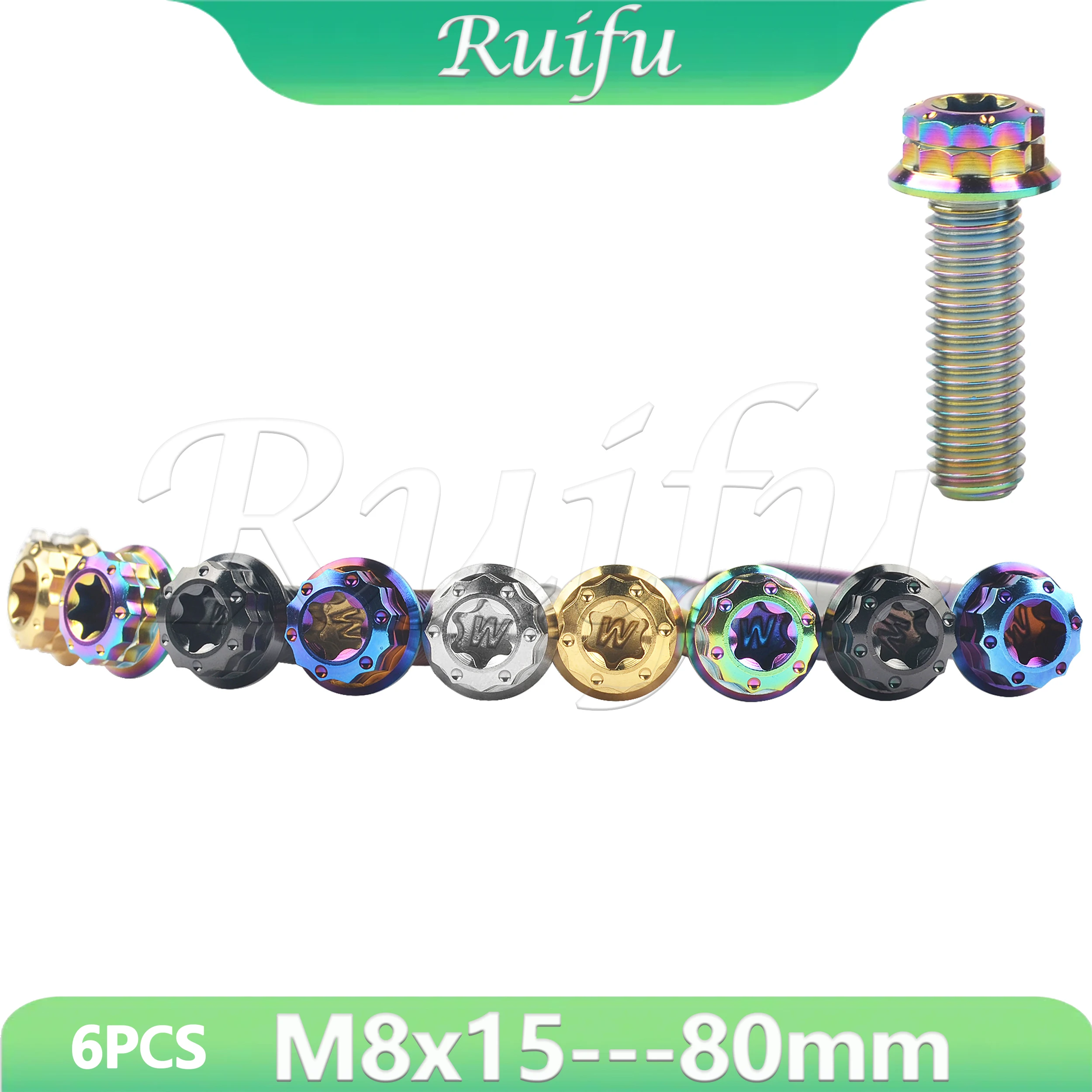 Титановые болты Ruifu, 6 шт., M8x15 — 80 мм, с фланцем Torx T40, 12-гранные винты для дискового тормоза мотоцикла