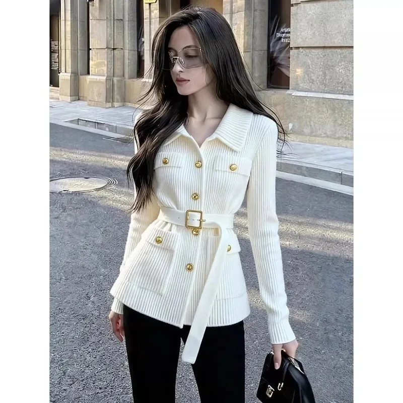 

Women Clothes Autumn Winter Fashion Button Solid Color Knitting Women Simplicity Vintage Pocket Appear Thin Sweater Cardigan Top