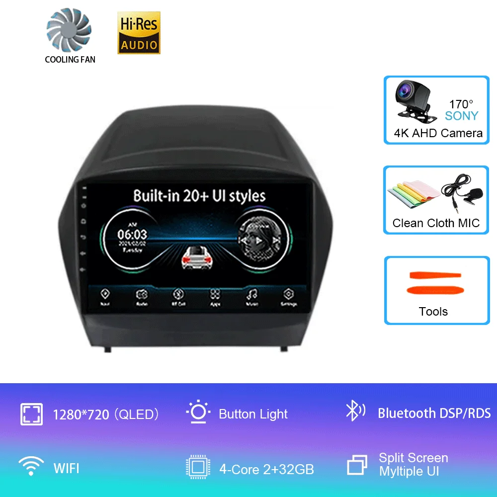 Android 16 Carplay autoradio voor Hyundai Tucson 2 LM IX35 2009-2015 navigatie GPS multimediaspeler WiFi stereo BT 360 camera
