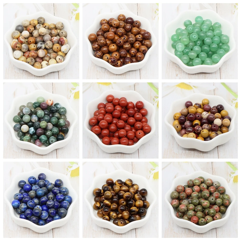 Natural Gemstone Beads Round Loose Wholesale 4mm 6mm 8mm 10mm Agates Quartz Amazonite Crystals Stone Jewelry Making DIY Bracelet