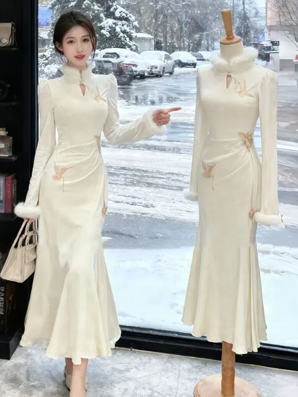 

Новая китайская вышитая юбка-миди в стиле «Джентль Винд» с хвостом, облегающая, для осени и зимы, из хлопка, повседневная, деловая...