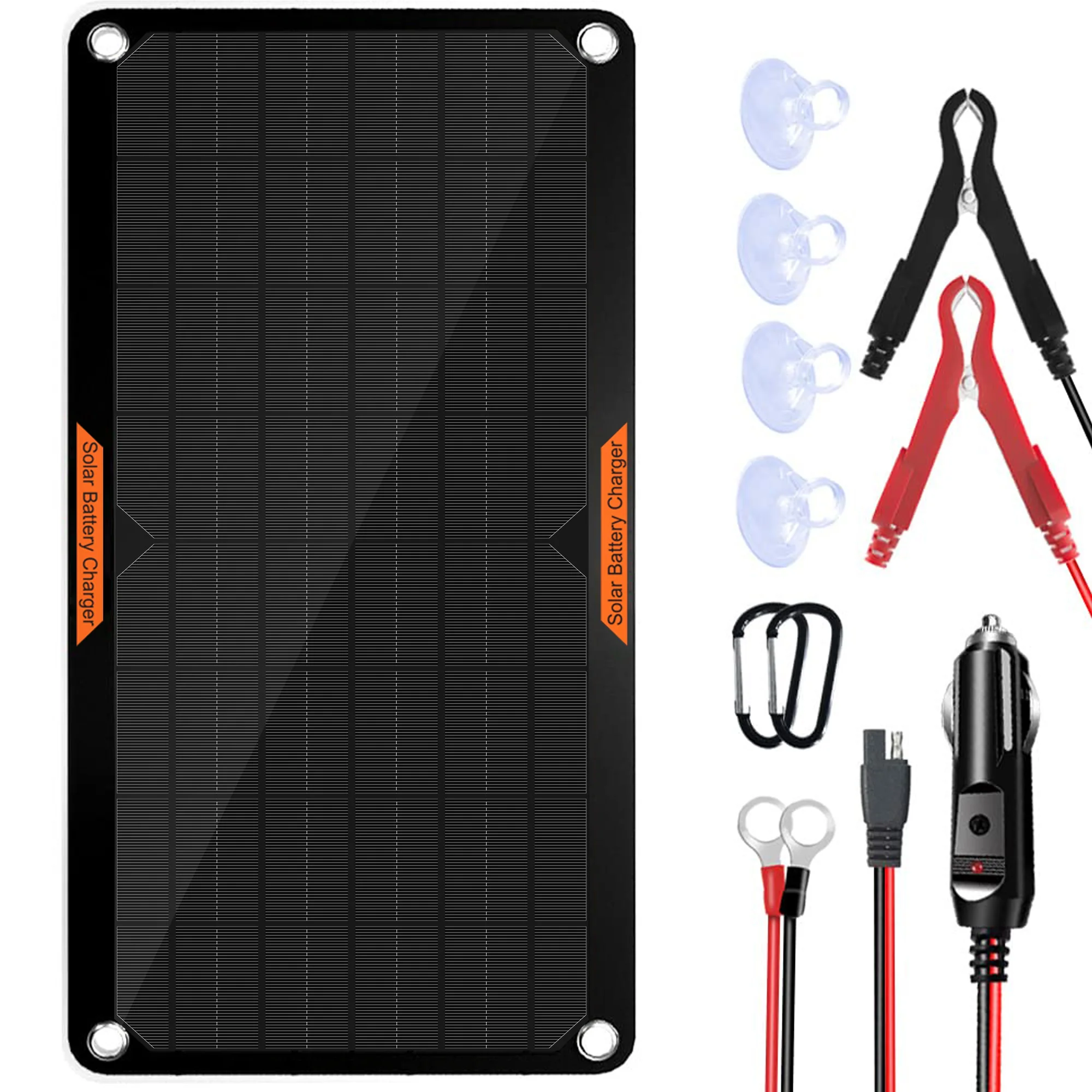 OYMSAE 10W 12V Solar Panel Trickle Battery Charger Maintainer Portable Waterproof for Car Boat RV with Cigarette Lighter Plug Al