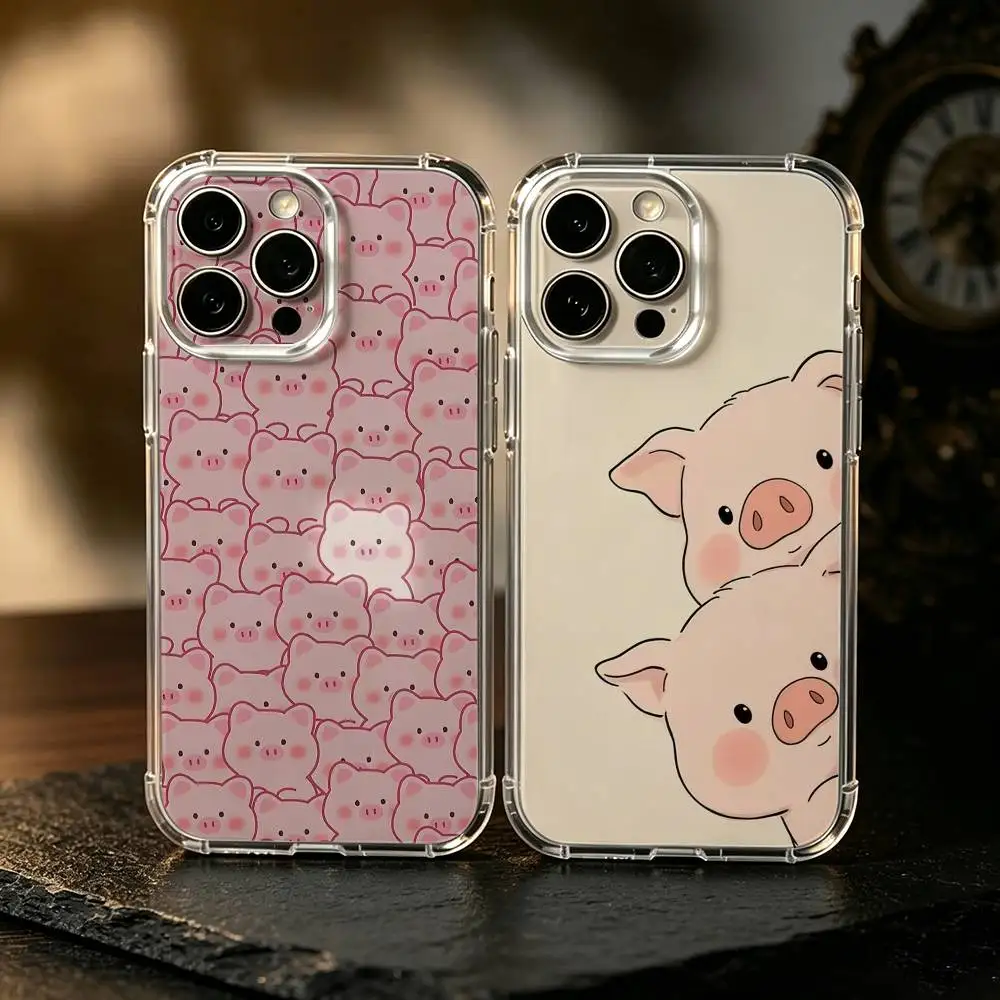 L-LuLu Cartoon Pig  Phone Case For iPhone17,16,15,14,13,12,11 Plus,Pro Max Soft Transparent Cover