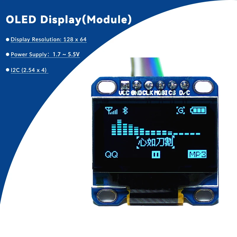 

0,96-дюймовый модуль OLED-дисплея Интерфейс I2C IIC со схемой сброса Гибкая установка Отверстия для винтов M2 для проектов MCU Arduino