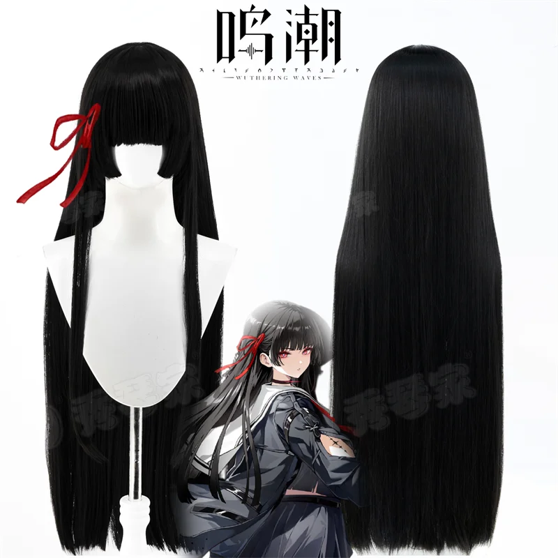 

Game Wuthering Waves CHISA Adult Cosplay Wig Black Long Straight Hair Heat Resistant Synthetic Wigs Halloween Carnival Prop