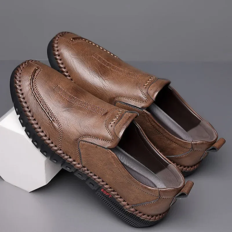 Men\'s Hand Stitched Genuine Leather Slip On Shoes Business Formal Occasion Wedding Party Footwear Leisure Official Board-Shoes