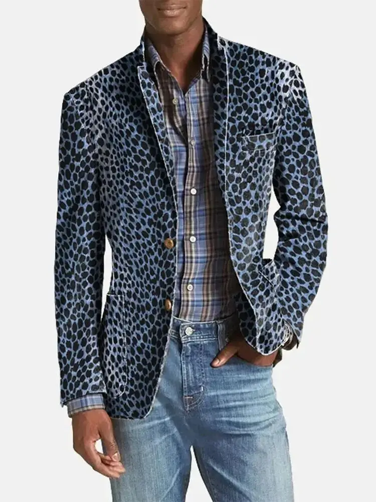 Men\'s Blazer Business Casual Suit jacket Leopard Print Notch Lapel Pocket Two Button Blazer Long Sleeve Elegant Luxury Male Suit