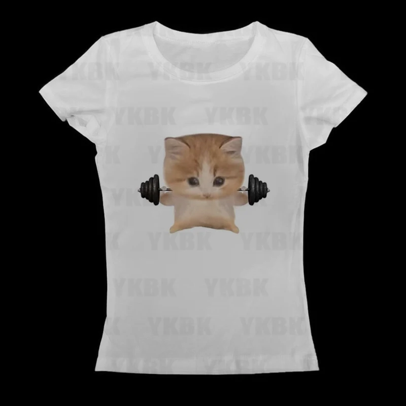 Sommer Harajuku Mode Grafik T-Shirts Y2k Tops Katzen-Meme-Print Damen High Street Oversized Streetwear Vintage Tee Gothic