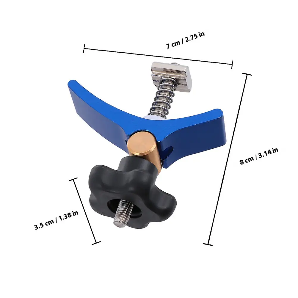 2Pcs Blue Aluminum T Track Clamp Universal T Slot Hold Down Clamp for Woodworking Table Saw Router Bench Work Precision Clamping