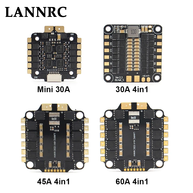 LANNRC-CONTROLADOR DE VELOCIDAD Lipo 4 en 1 para Drones de carreras, compatible con BLHeli S/ DSHOT600, 30A Mini 3 ~ 5S/ 30A/ 45A/ 60A 2 ~ 6S, FPV