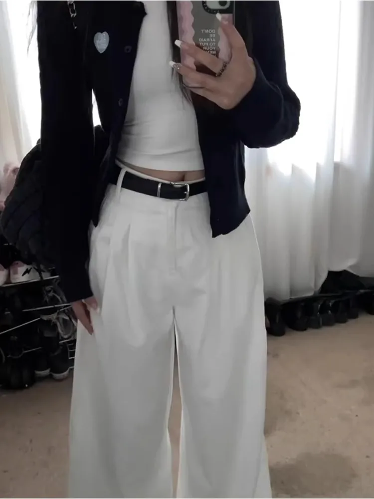 Vaqueros pados de mezclilla blancos de cintura alta y pierna ancha para mujer, novedad de primavera, talla ande, efecto ...