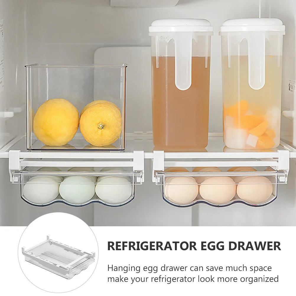 

Refrigerator Egg Drawer Hanging Storage Container for Organizing Fresh Eggs Kitchen Space Saving Pull Out Holder Bin
