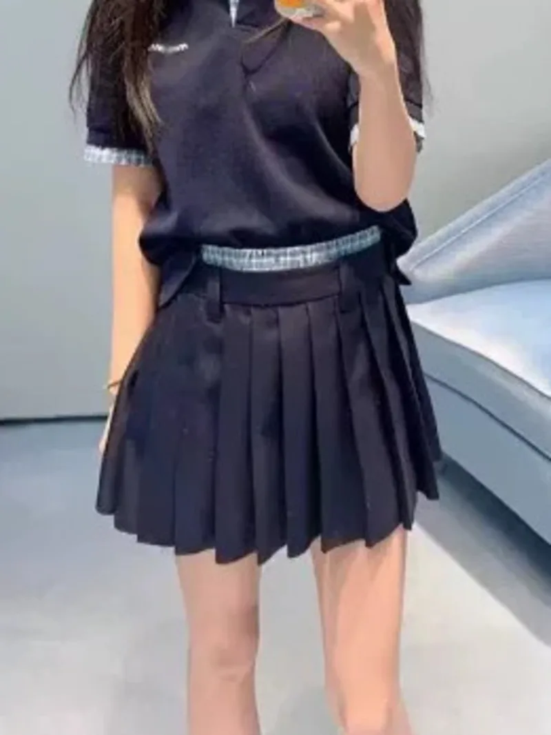 

2025 Spring/summer New Patchwork High Waist Slimming Pleated Skirt Half Skirt Fashion JK Women Mini Skorts Korean ALN8